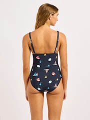 Seafolly Blue Beach Club Deep V-Neck One Piece Swimsuit - Image 2 of 5