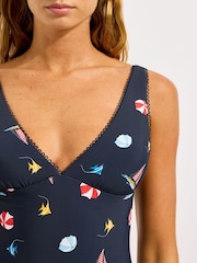 Seafolly Blue Beach Club Deep V-Neck One Piece Swimsuit - Image 4 of 5