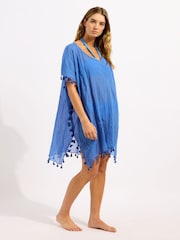 Seafolly Blue Amnesia Tassel Trim Cotton Kaftan - Image 2 of 4