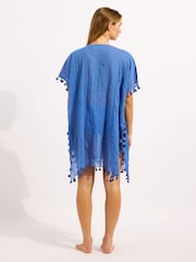 Seafolly Blue Amnesia Tassel Trim Cotton Kaftan - Image 3 of 4