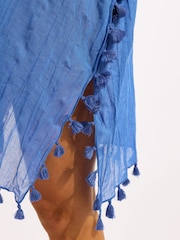 Seafolly Blue Amnesia Tassel Trim Cotton Kaftan - Image 4 of 4