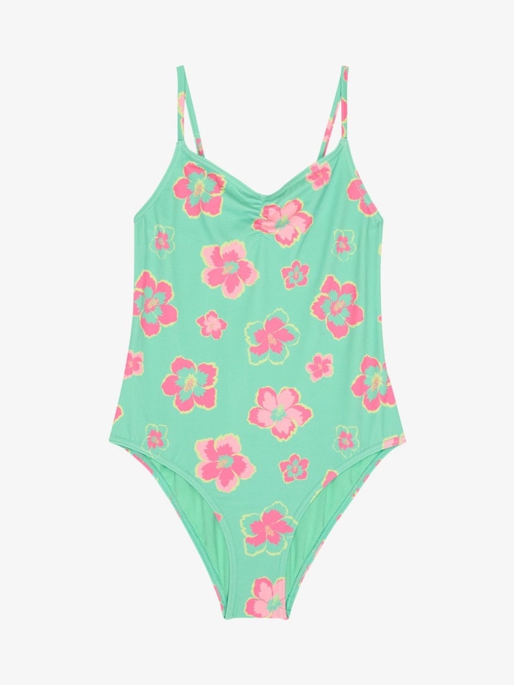 Roxy Green Floral Tropicool Ruffle Swimsuit - Image 1 of 2 Roxy Green Floral Tropicool Ruffle Swimsuit - Image 1 of 2