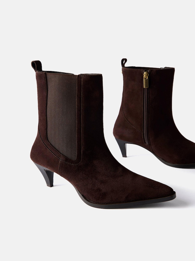 Mint Velvet Brown Ivy Suede Kitten Heel Ankle Boots - Image 2 of 4 Mint Velvet Brown Ivy Suede Kitten Heel Ankle Boots - Image 2 of 4