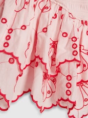 River Island Pink Long Sleeve Shirred Embroidered Dress - Image 3 of 3