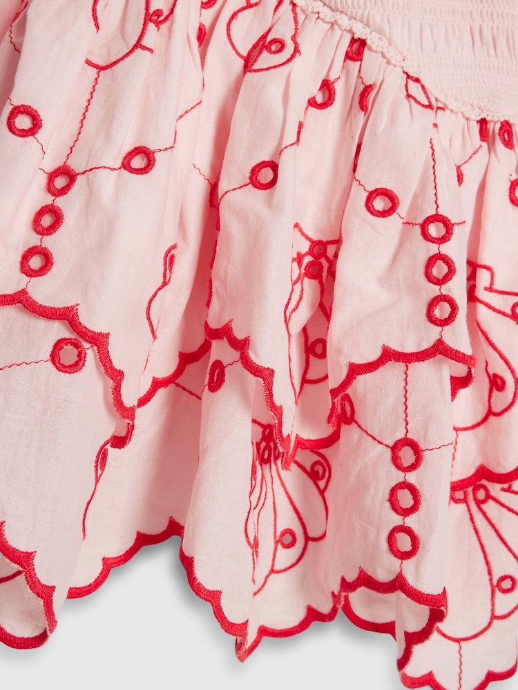 River Island Pink Long Sleeve Shirred Embroidered Dress - Image 3 of 3