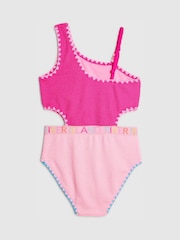 River Island Pink Asymmetric Textured Logo Swimsuit - Image 2 of 4