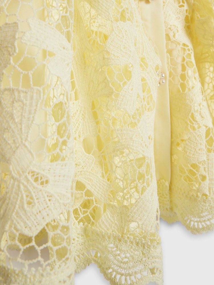 River Island Yellow Bow Lace Belted Prom Dress - Image 4 of 4