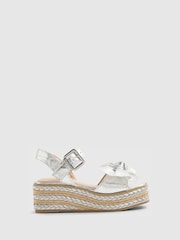River Island Silver Metallic Bow Wedge Sandal - Image 1 of 5