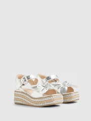 River Island Silver Metallic Bow Wedge Sandal - Image 2 of 5