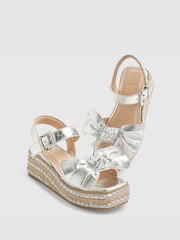River Island Silver Metallic Bow Wedge Sandal - Image 3 of 5