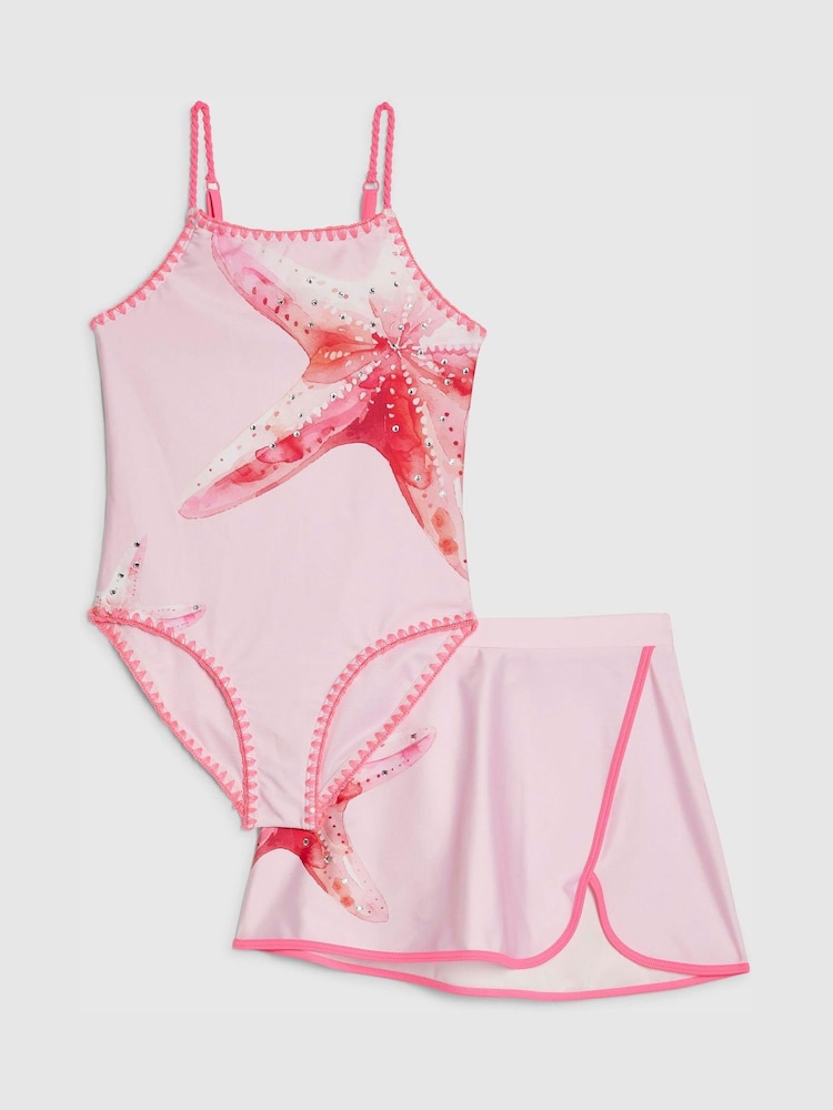 River Island Pink Starfish Placement Swimsuit & Skirt Set - Image 1 of 5