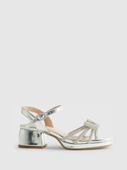 River Island Silver Diamonte Bow Heeled Sandal - Image 1 of 4