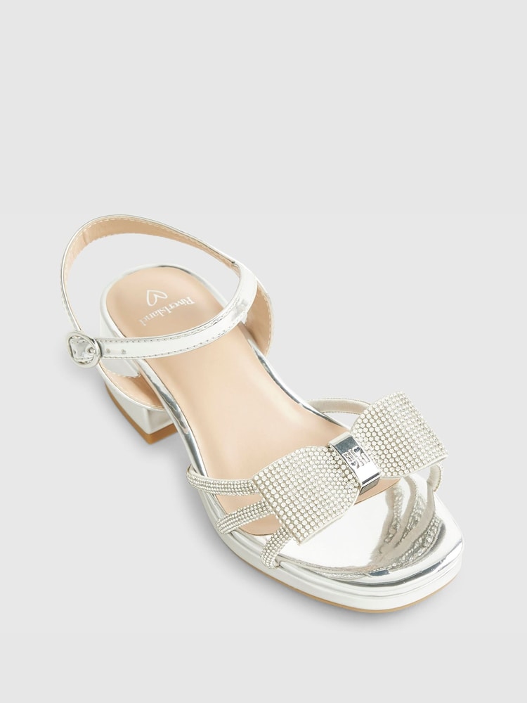 River Island Silver Diamonte Bow Heeled Sandal - Image 4 of 4