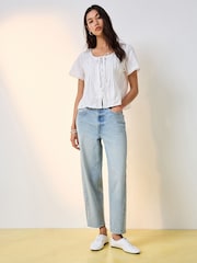 White Lace Detail Short Sleeve Blouse - Image 2 of 8