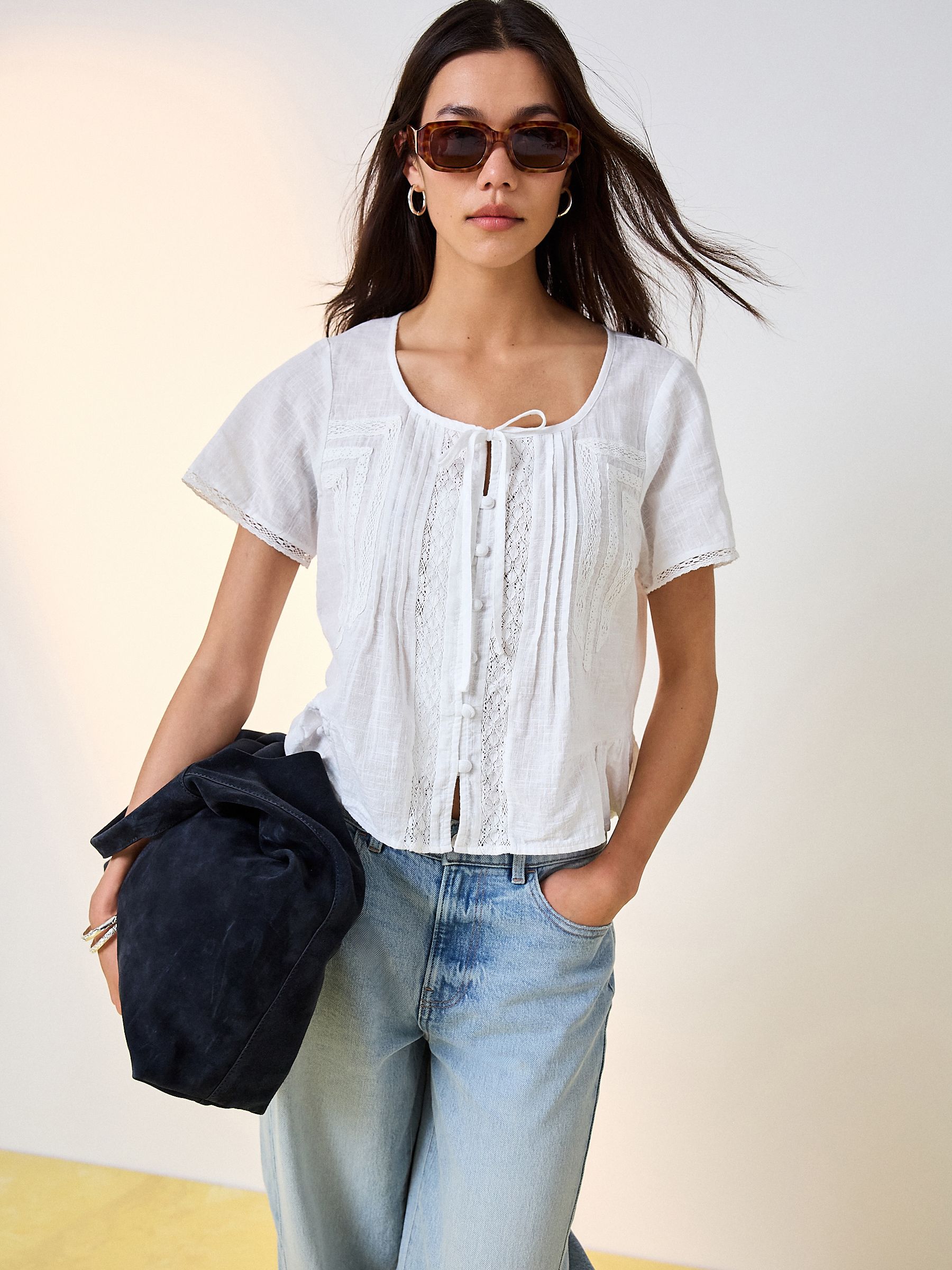 Buy White Lace Detail Short Sleeve Blouse with Linen from Next USA