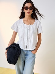 White Lace Detail Short Sleeve Blouse - Image 3 of 8