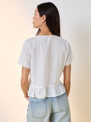 White Lace Detail Short Sleeve Blouse - Image 4 of 8