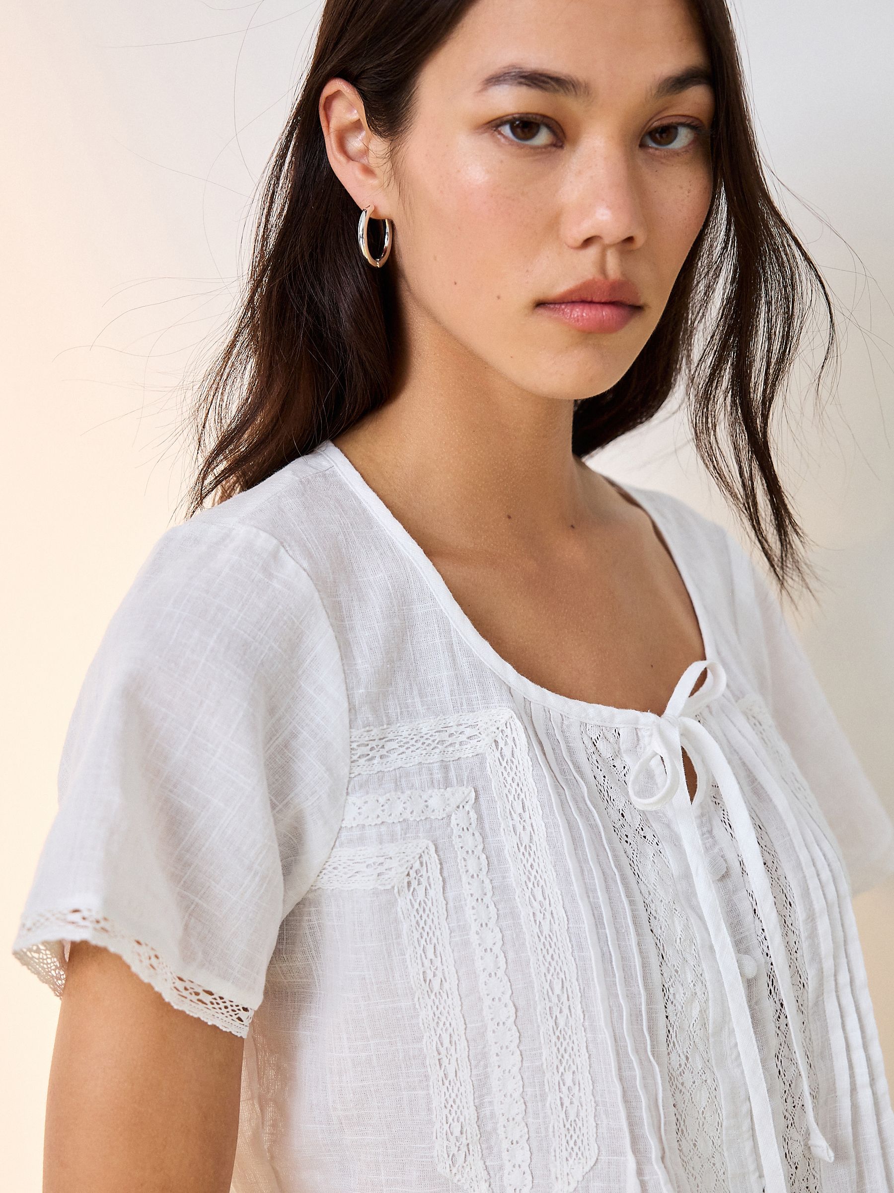 Buy White Lace Detail Short Sleeve Blouse with Linen from Next USA
