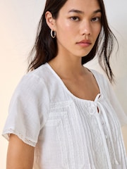 White Lace Detail Short Sleeve Blouse - Image 5 of 8