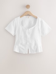 White Lace Detail Short Sleeve Blouse - Image 6 of 8