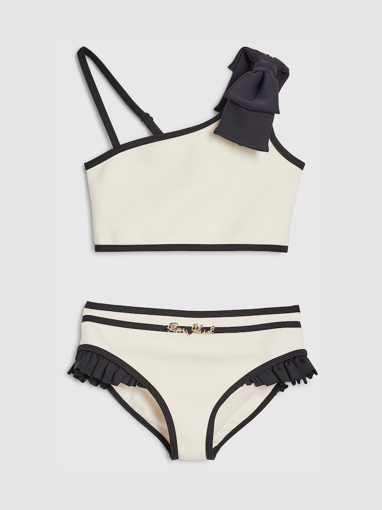 River Island Cream Asymmetric 3D Bow Bikini - Image 1 of 4