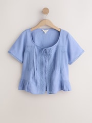 Blue Lace Detail Short Sleeve Blouse - Image 1 of 3
