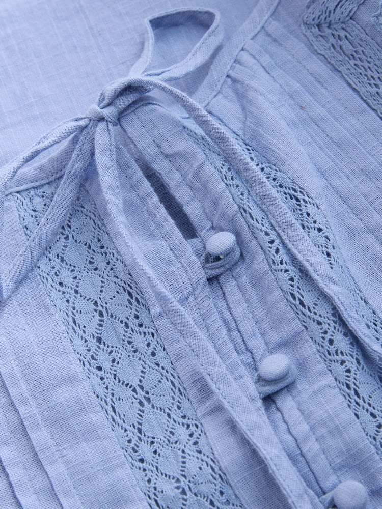 Blue Lace Detail Short Sleeve Blouse - Image 2 of 3 Blue Lace Detail Short Sleeve Blouse - Image 2 of 3