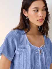 Blue Lace Detail Short Sleeve Blouse - Image 4 of 7