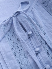 Blue Lace Detail Short Sleeve Blouse - Image 6 of 7