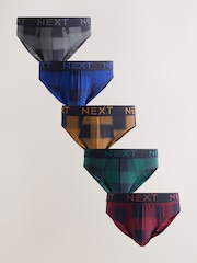 Orange Check Print 5 Pack Cotton Rich Briefs - Image 1 of 10
