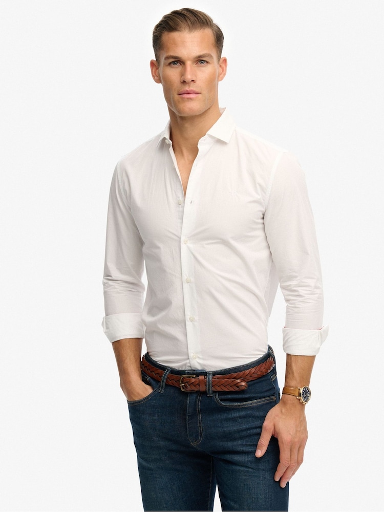 Superdry White Classic Tailored Long Sleeve Shirt - Image 2 of 5 Superdry White Classic Tailored Long Sleeve Shirt - Image 2 of 5