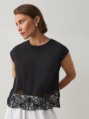 Black Sleeveless Cutwork Detail Top - Image 2 of 8