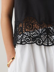 Black Sleeveless Cutwork Detail Top - Image 5 of 8