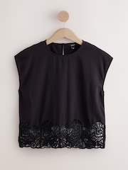 Black Sleeveless Cutwork Detail Top - Image 6 of 8