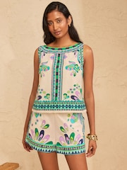 Love & Roses Ivory Tropical Print Linen Blend Shorts - Image 2 of 5