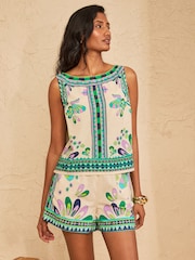 Love & Roses Ivory Tropical Print Linen Blend Shorts - Image 5 of 5