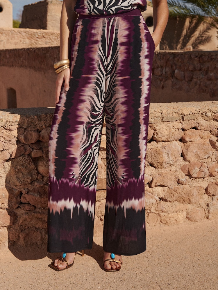 Love & Roses Multi Zebra Print Ric Rac Trim Trousers - Image 1 of 4