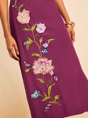 Love & Roses Cotton / Linen Blend Floral Embroidered Midi Skirt - 4의 이미지 3