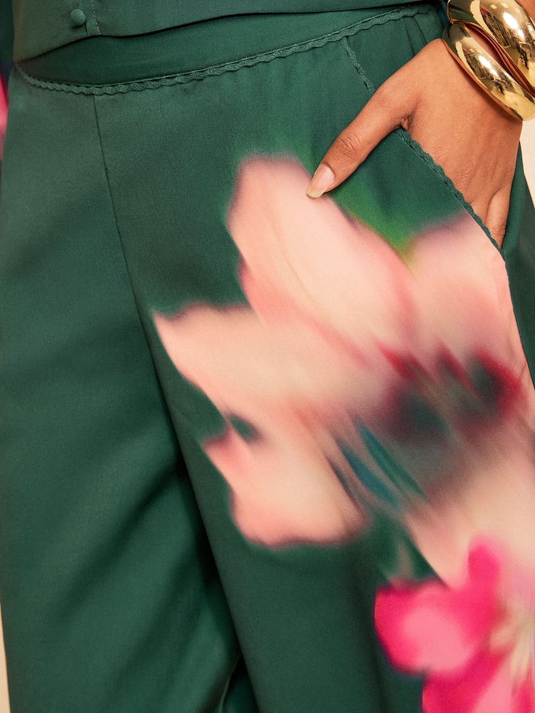 Love & Roses X RHS Green Blurred Floral Placement Print Trousers - Image 2 of 5