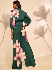 Love & Roses X RHS Green Blurred Floral Placement Print Trousers - Image 3 of 5