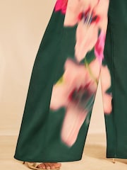 Love & Roses X RHS Green Blurred Floral Placement Print Trousers - Image 4 of 5