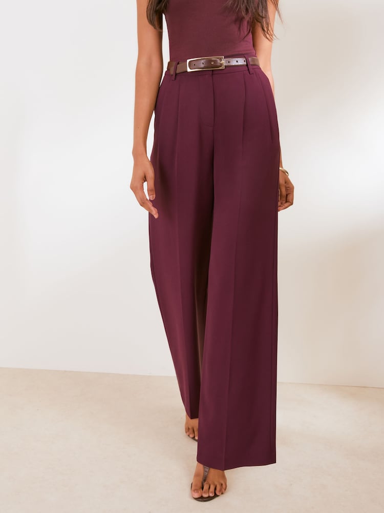 Friends Like These Purple Fig Elastic Back Tailored Wide Leg Trousers - Image 1 of 5 Friends Like These Purple Fig Elastic Back Tailored Wide Leg Trousers - Image 1 of 5