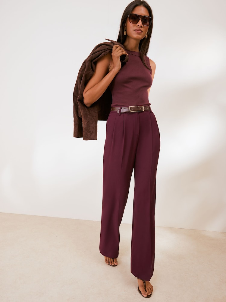 Friends Like These Purple Fig Elastic Back Tailored Wide Leg Trousers - Image 2 of 5 Friends Like These Purple Fig Elastic Back Tailored Wide Leg Trousers - Image 2 of 5