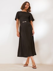 Friends Like These Black Belted Flutter Sleeve Midi Dress - Image 1 of 5