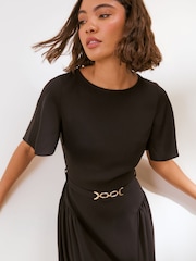 Friends Like These Black Belted Flutter Sleeve Midi Dress - Image 2 of 5