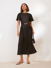 Friends Like These Black Belted Flutter Sleeve Midi Dress - Image 5 of 5