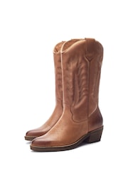 Moda in Pelle Brown Oka Embroidered Mid Calf Western Boot - Image 2 of 4