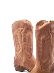 Moda in Pelle Brown Oka Embroidered Mid Calf Western Boot - Image 4 of 4