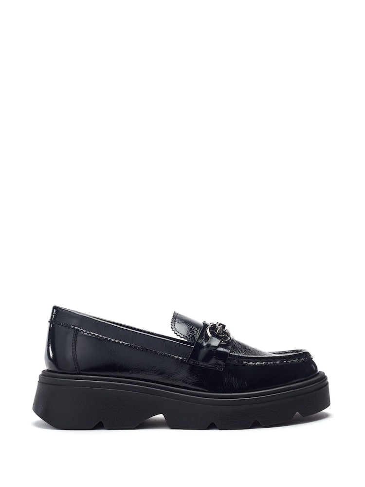 Moda in Pelle Black Eisa Chunky Loafers With Detailed Apron Trim - Image 1 of 4