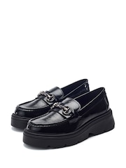 Moda in Pelle Black Eisa Chunky Loafers With Detailed Apron Trim - Image 2 of 4